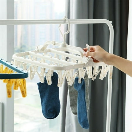32 Clips Folding Coat Hangers Plastic Clothes Rack Traveling Clothing ...
