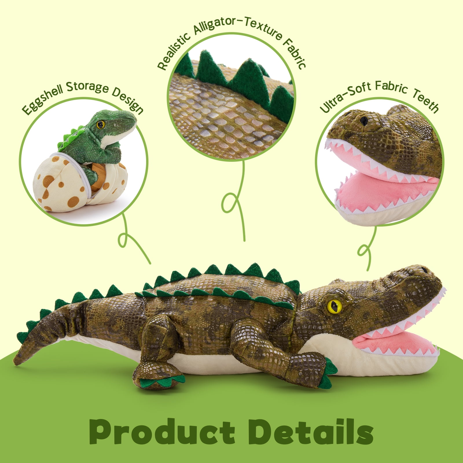 MorisMos 24" Alligator Stuffed Animal Mommy Stuffed Crocodile with 3 Babies and 3 Eggs