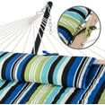 thumbnail image 2 of SUNCREAT Hammocks Outdoor Double Hammock with Hardwood Spreader Bar, Cotton Rope Hammock with Polyester Pad, Blue&Green, 2 of 7