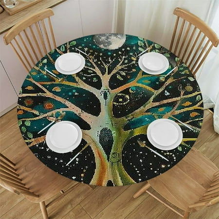 

BCIIG Moon Phases Organic Round Table Cover Stain Resistant Washable Indoor Outdoor Kitchen Dining Wedding Parties Outdoor 100% Polyester Fiber 38-42