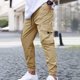thumbnail image 1 of Pantalones largos estilo cargo para hombre, informales, holgados, con bolsillos y cordón, para ejercicio al aire libre, de poliéster., 1 of 8