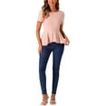 thumbnail image 2 of INSPIRE CHIC Women's Peplum Top Short Sleeve Round Neck Stretch Classic Blouse XL Pink, 2 of 6