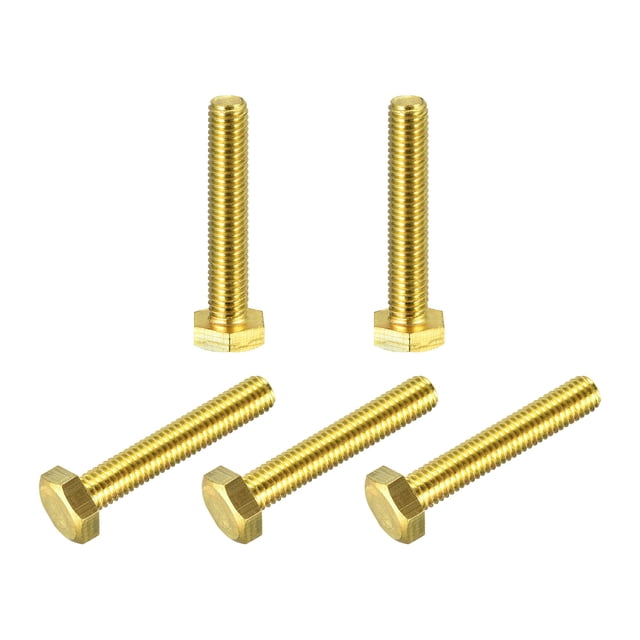 Unique Bargains Brass Hex Bolts, M8x45mm 5 Pack Fully Thread Grade 4.8 Machine Screws