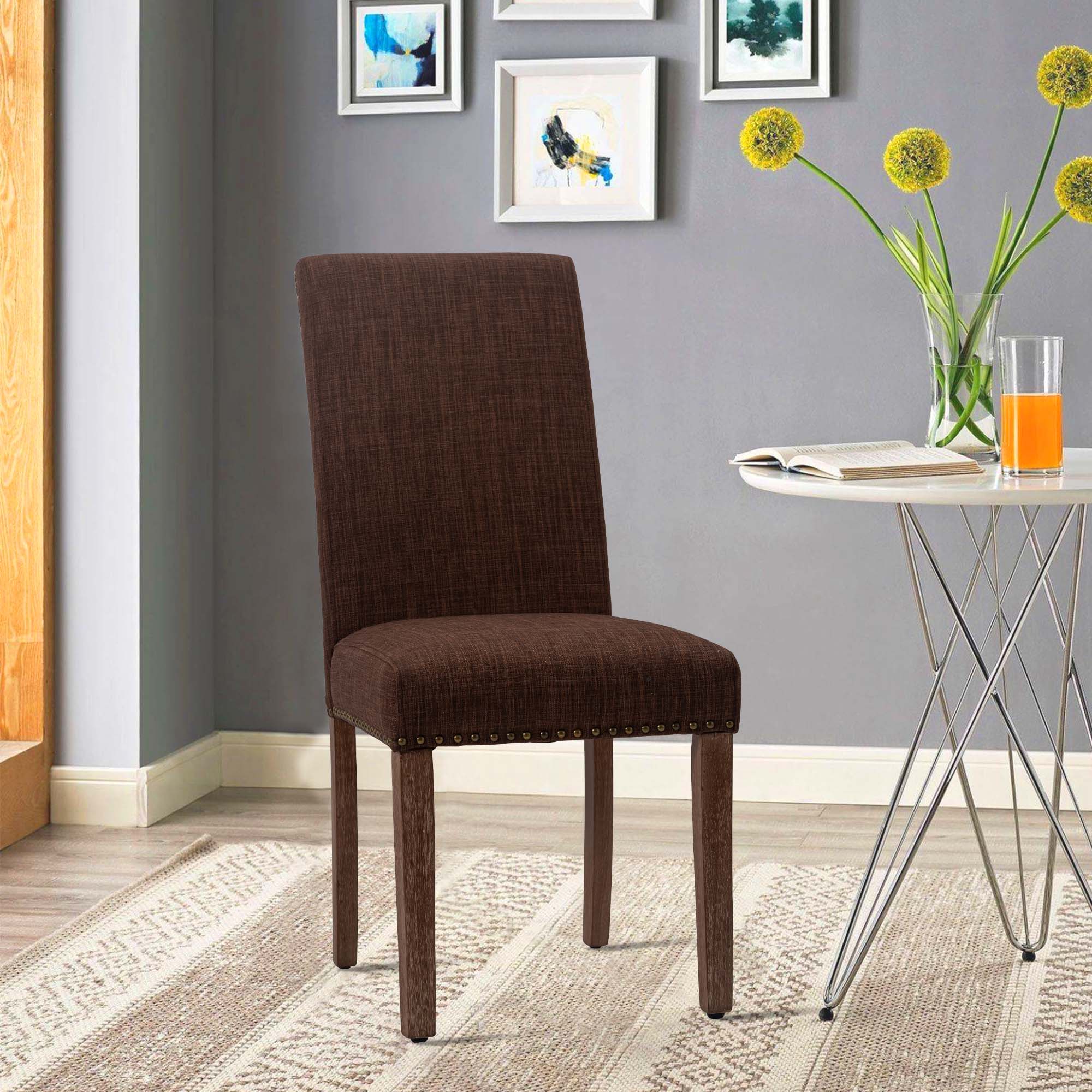 Dining Chairs Set of 2 Fabric Dining Chairs with Nailhead for Home,Brown