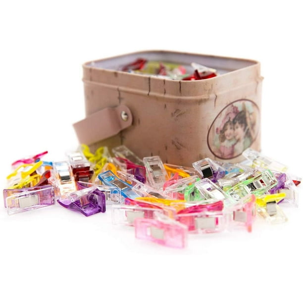 GDMINLO Paquete de 100 clips de costura multiusos para acolchar y manualidades con caja de hojalata de colores surtidos