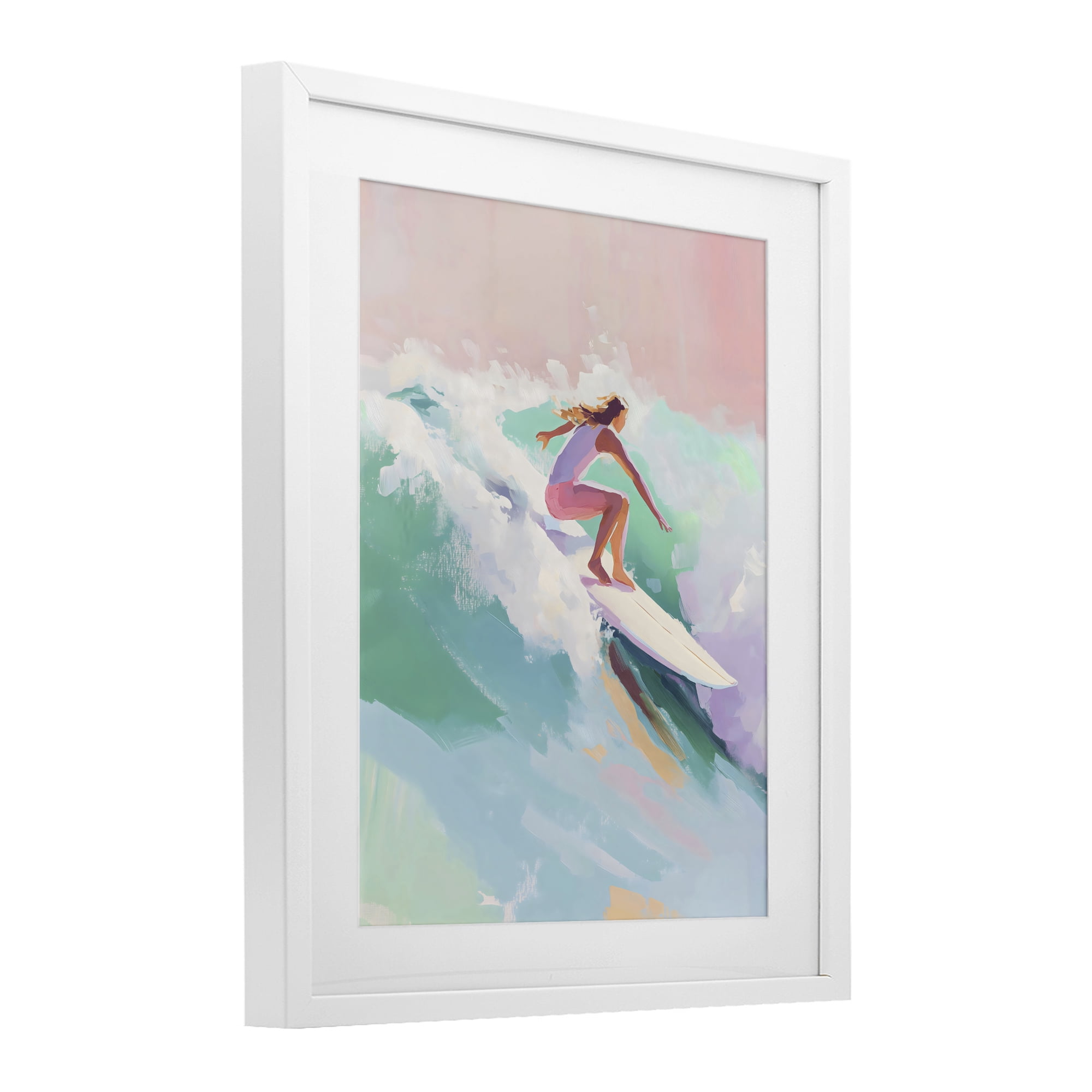Stupell Industries Surfer Girl Riding Waves White Framed Print Under Glass, design by The Prints Vibe