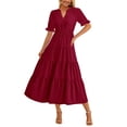 thumbnail image 1 of Vestido midi PRETTYGARDEN 2025 con cuello en V escalonado y fluido para mujer, 1 of 8