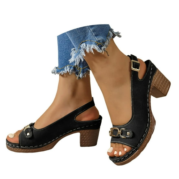 Dakaela Sandals for Women 2025 Orthotic Chunky Heel Dress Shoes Open Toe Slingback Summer Heels