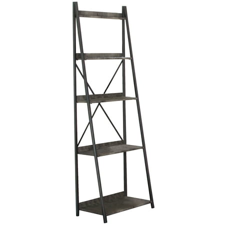

Sunset Trading Star Freestanding Ladder Shelf - 4 Shelves - Kitchen Dining Home Office Storage Display - Tall Bookshelf - Gray Metal and Wood