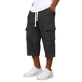 thumbnail image 2 of Nestiefly Long Cargo Shorts for Men Below Knee Waffle Drawstring Capris Pants Elastic Waist Lightweight Summer Resort Wear Black XL, 2 of 8