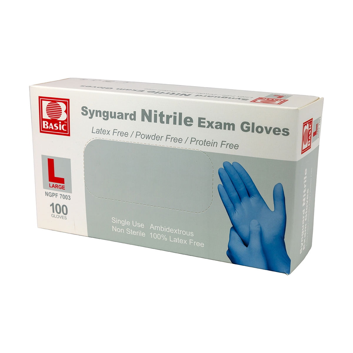 Basic Synguard–Disposable Nitrile Gloves Box of 100 |Powder Free Non-Sterile Ambidextrous| 3.1 Mil Blue 