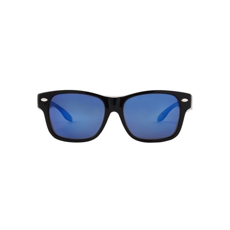 Solar Shield Polarized Fits Over Sunglasses, Black with Blue Mirror photo 1