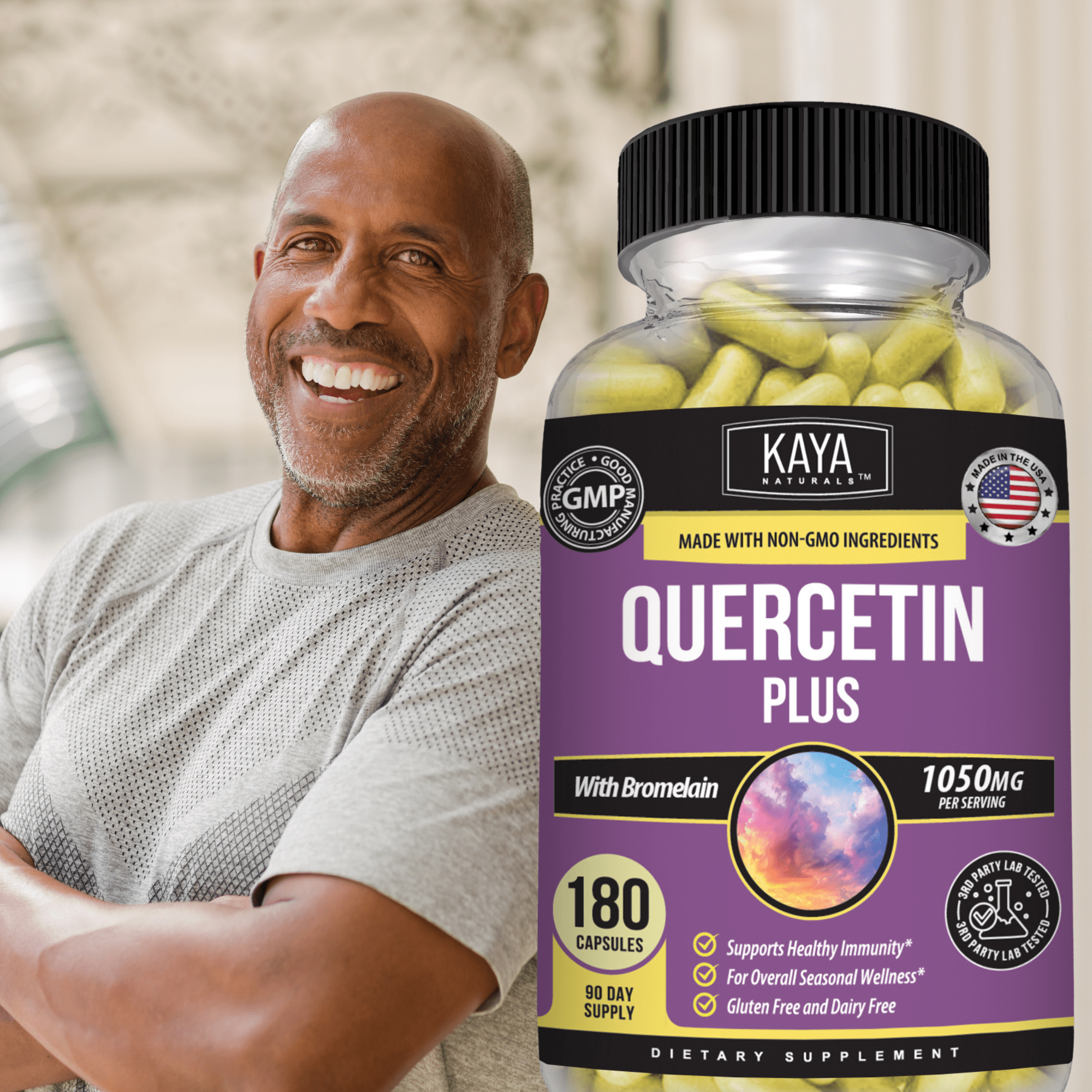 Kaya Naturals Quercetin with Zinc & Bromelain Capsules for Daily Wellness – 180 Count