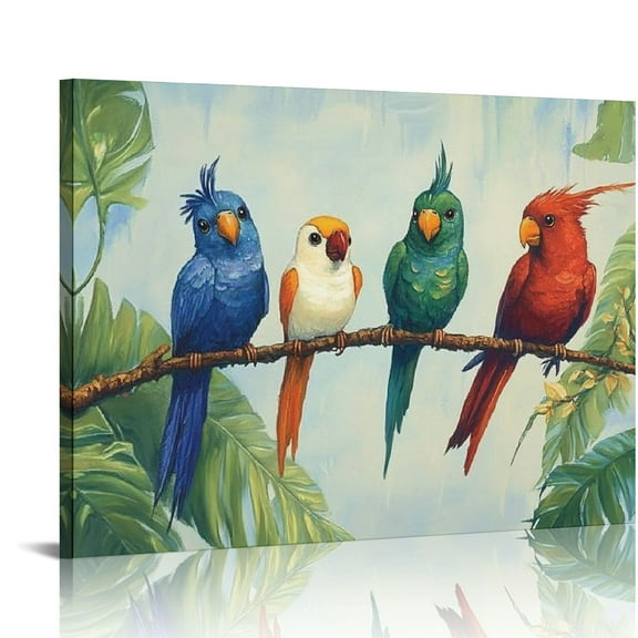 BCIIG Large Parrot Tropical Birds Canvas Wall Art Rainbow Parrots on the Branch Rainforest Picture Painting for Living Room Home Decor Ready to Hang  20x16in