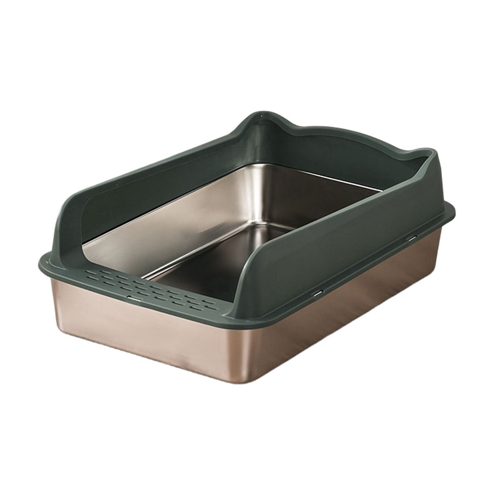 Stainless Steel Litter Box with High Sides, Open Top Extra Large Metal Cat Litter Box, Non-Stick, Odor Free, Leakproof, Scoop Included, 16" x 12" (Green)