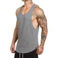 thumbnail image 5 of Men'S V-Neck Gym Bodybuilding Stringer Tank Top Workout Muscle Cut Shirt Fitness Sleeveless Vest Dri-Power Cotton Blend & Tanks, Moisture Wicking, Odor Protection Grey XL, 5 of 6