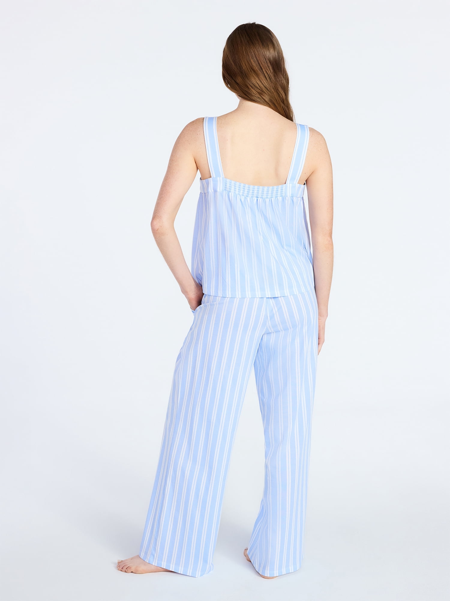 Joyspun Women's Wide Strap Cotton Tank Top and Pants Pajama Set, 2-Piece, Sizes XS-3X