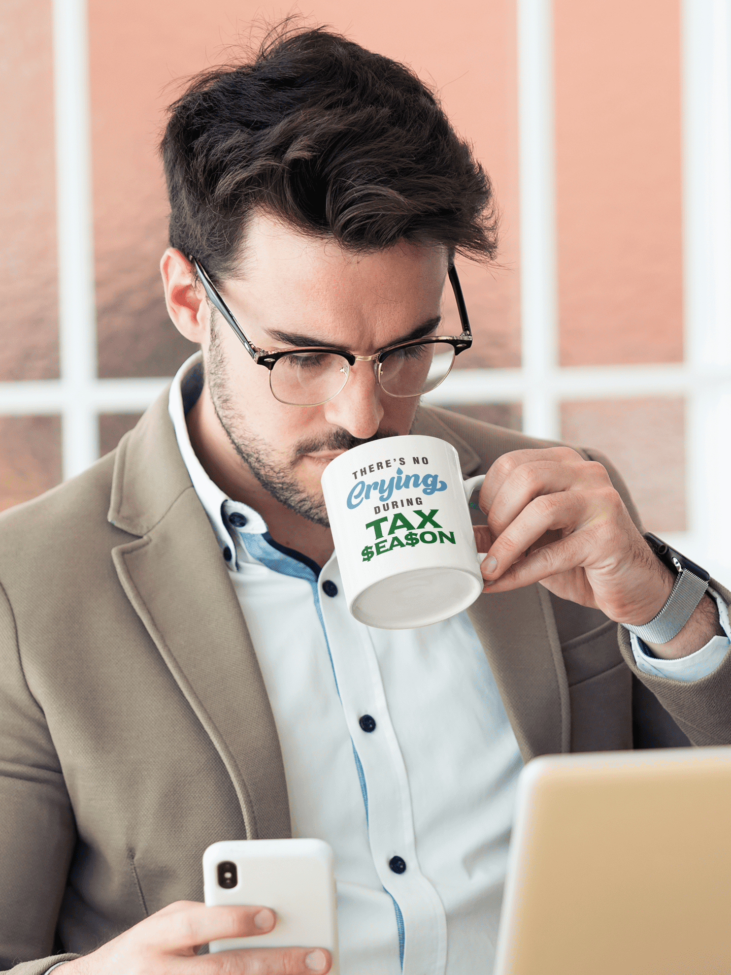 No Crying During Tax Season, Funny Accountant or CPA Coffee & Tea Gift Mug Cup (15oz)