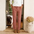 thumbnail image 2 of CIENVNSTG Cotton Linen Pants for Women High Waisted Dress Trouser Summer Casual Straight Leg Slacks Beach Vacation Watermelon Red L, 2 of 5