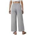 thumbnail image 3 of vigerkar Women's Casual Pants Drawstring Elastic Waist Pants Flowy Wide Leg Beach Trousers with Pockets Light Gray, S, 3 of 9
