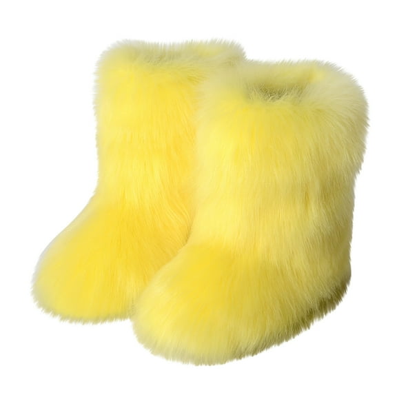 Lyinloo Women's Fashion Color Imitation Animal Boots Plus Cashmere Boots Snow Boots Yellow 40