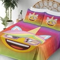 thumbnail image 3 of Ambesonne Unicorn Emoji Fitted & Top Sheet Set with Shams, Futuristic Rainbow, Multicolor Mustard and Lilac, 3 of 5