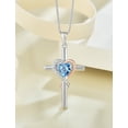 thumbnail image 3 of PYNZY Cross Necklace for Women, 925 Sterling Silver Heart Pendant Necklace 6×6MM Created Aquamarine Birthstone Jewelry Gifts for Women, 3 of 7