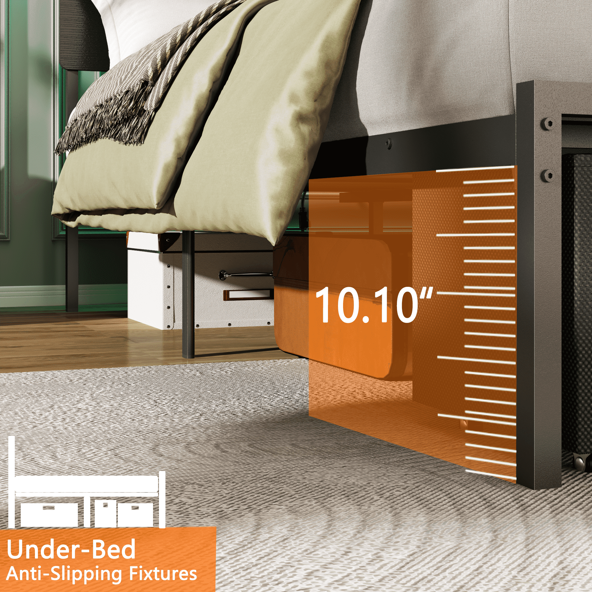Satifur Full Size Bed Frame with 2 Drawers & LED Lights & Charging Station, Beds with Headboard & 10.10" Under Bed Storage, No Box Spring Needed, Easy Assembly, Black