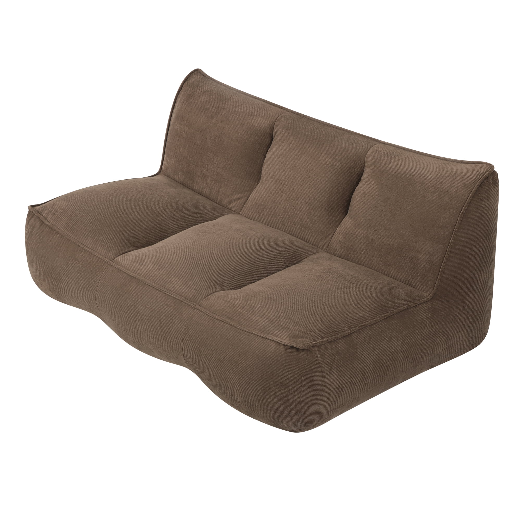 Leumius Cozy Fluffy Cloud Lazy Sofa, 3-Seater Corduroy Bean Bag Lounge Chair, Lightweight Single-Seat Couch for Living Room, Bedroom, Dorm Room, Office & Small Spaces,Brown