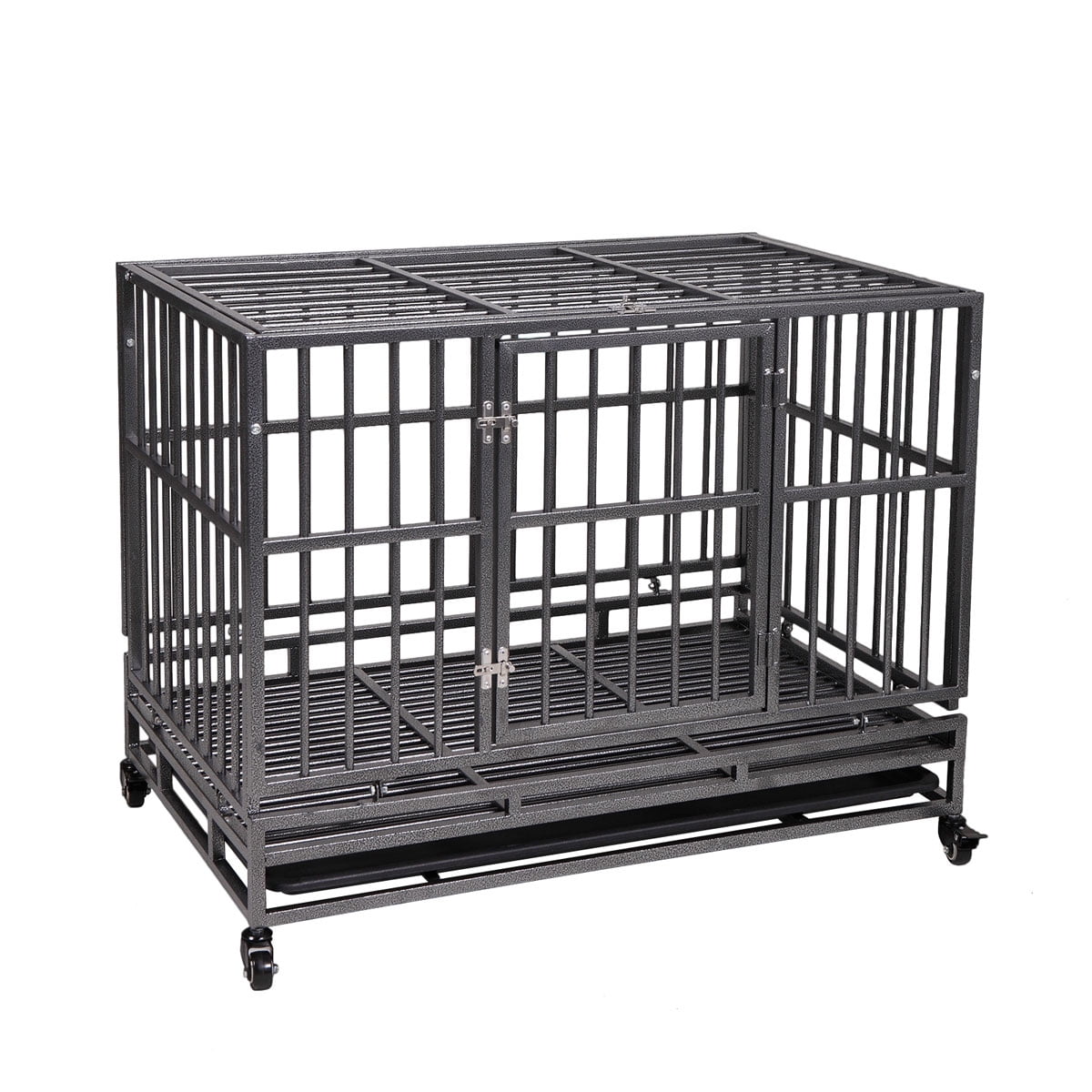 Veryke 37" Dog Crate, Heavy Duty Large Pet Dog Kennel for Small / Large Dogs, Metal Pet Playpen Dog Cage w/ Tray Wheels, Black, Flat Roof Veryke 37" Dog Crate, Heavy Duty Large Pet Dog Kennel for Small / Large Dogs, Metal Pet Playpen Dog Cage w/ Tray Wheels, Black, Flat Roof
