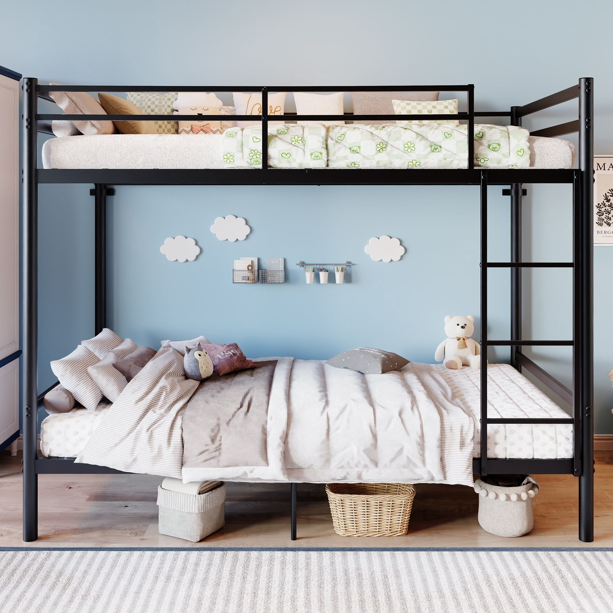Alvantor Twin over Twin Metal Bunk Bed with 11.3" Guardrails, Ladder, Black
