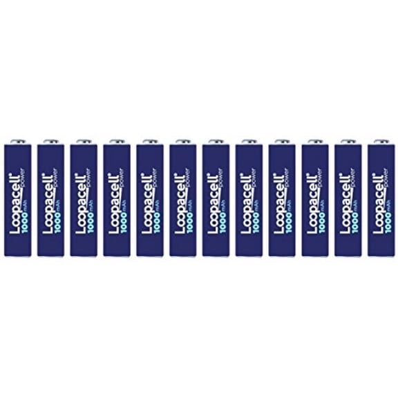 12 Loopacell AAA Rechargeable 1000mAh NiMH Batteries With Battery Holder