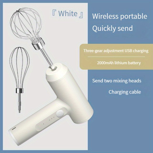 1pc, Electric Hand Mixer With Whisk, USB Chargeable Egg Beater, Multifunctional Electric Hand Mixer, For Cream Making, Baking, Cooking, Baking Tools, Kitchen Gadgets, Kitchen Accessories, Home Kitchen