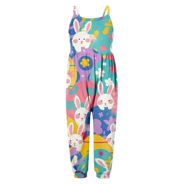 Girls Easter Romper Toddler Girl Jumpsuits Rompers Loose Casual Rompers with Pockets Toddler Girl Summer Clothes 2T