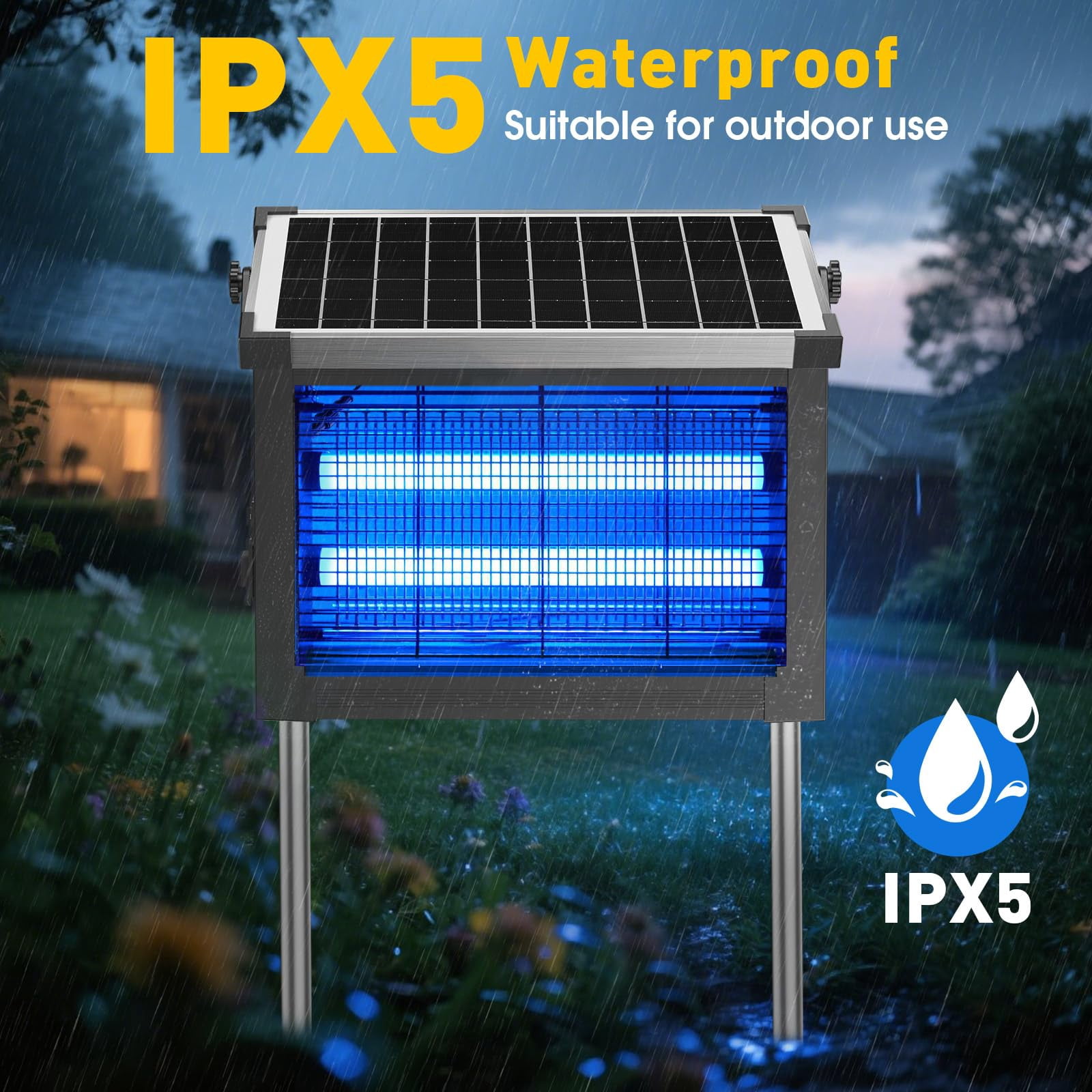 Solar Zapper Outdoor  4500v Mosquito Waterproof 1/2 Acre Coverage Rechargeable Electric Fly Cordless Portable Traps For Backyard Patio Camping Indoor