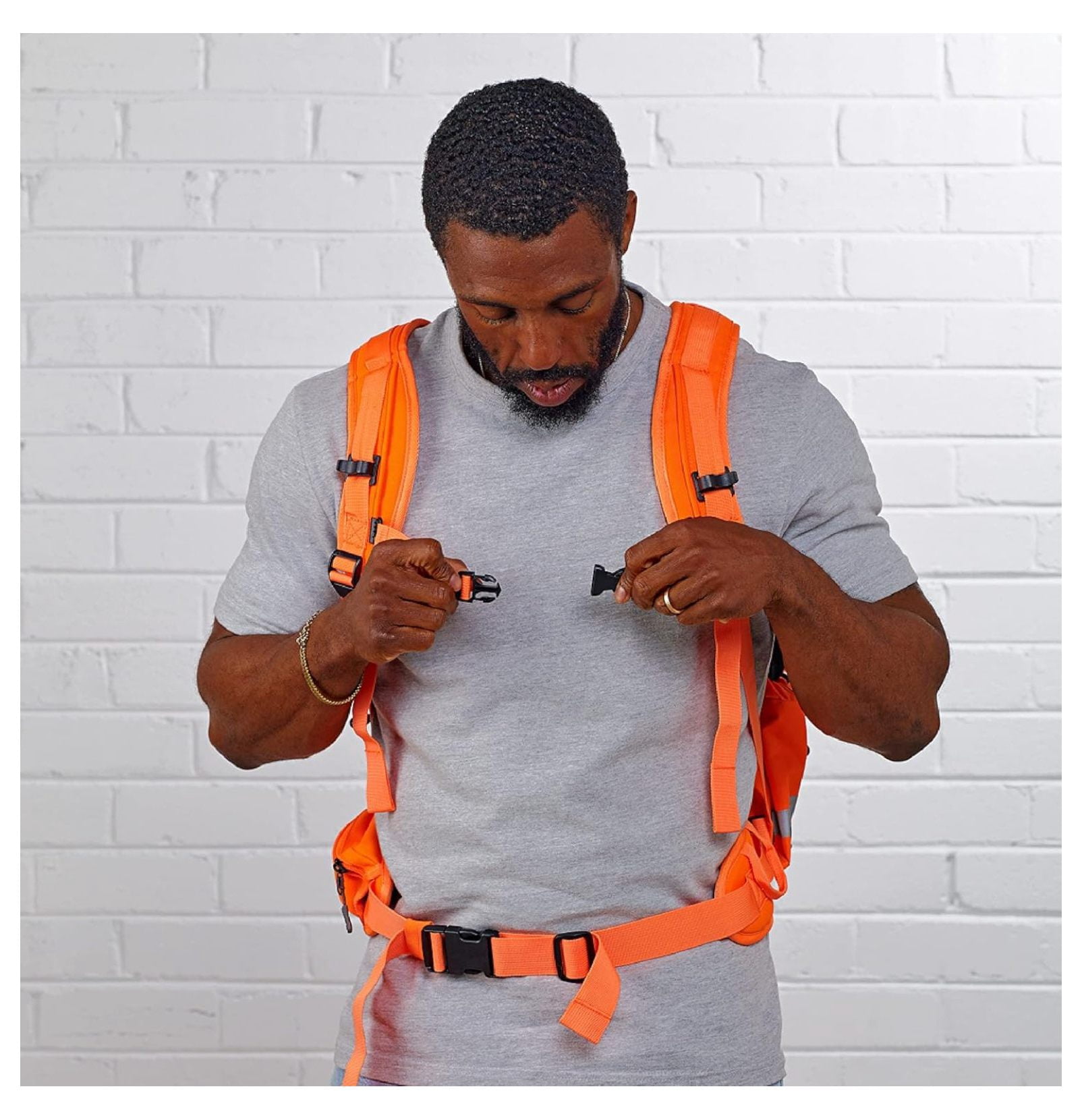 Mineral King Hi Vis Backpack - Orange Reflective Backpack with Adjustable Hard Hat Holder, Bottle Holders and Hydration Resevoir Compartment