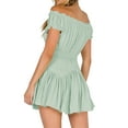 thumbnail image 3 of xiaxaixu Dresses for women 2023,Summer Solid Color Ruched Bust Boat Neck Off Shoulder Puff Sleeve A-Line Short Dress One Piece, 3 of 9