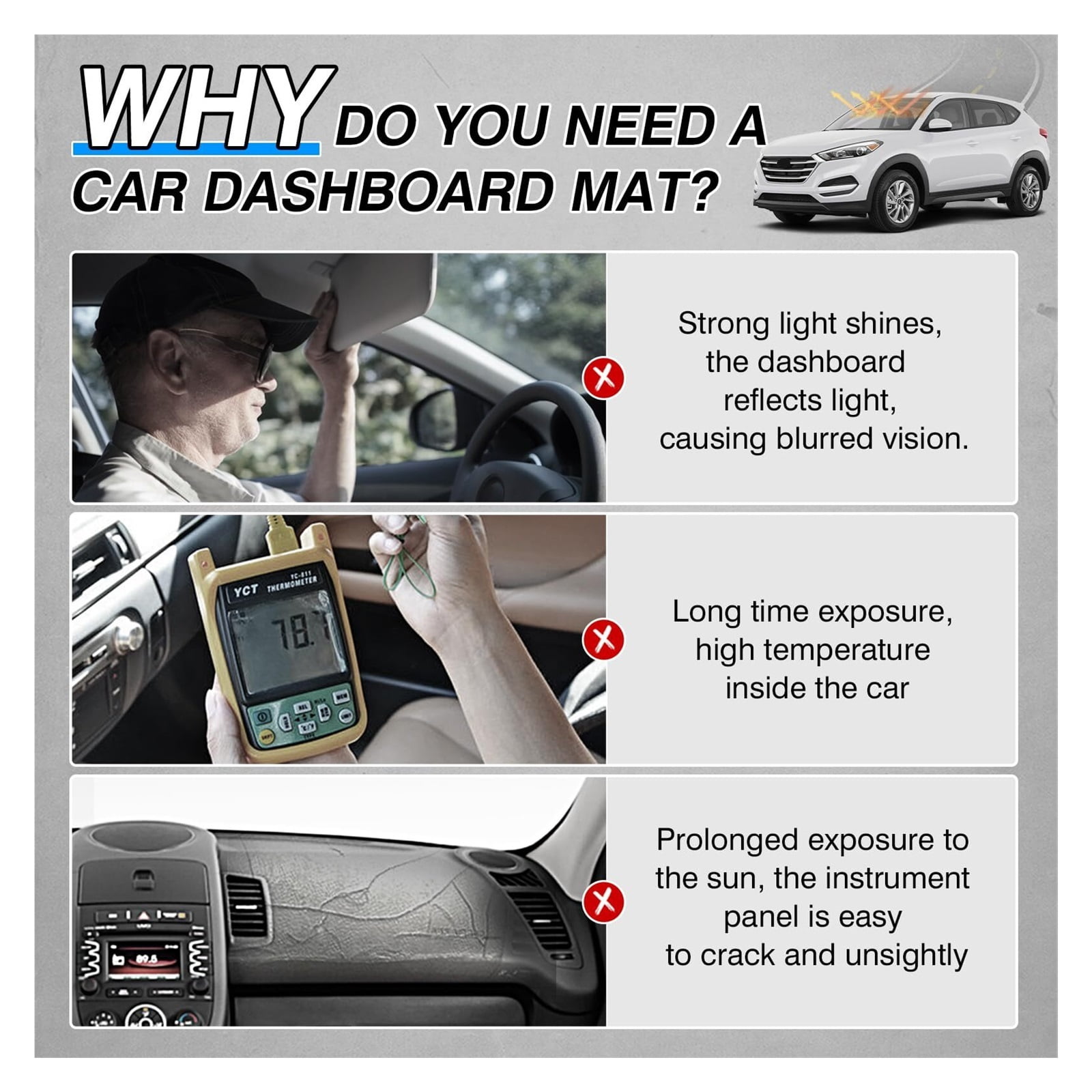 SUGUANGHUI Dash Cover fits for Tucson 2016 2017 2018 Accessories Dashboard Cover Mat Non-Slip Carpet Sunshield Glare UV Rays Protector, Car essentials