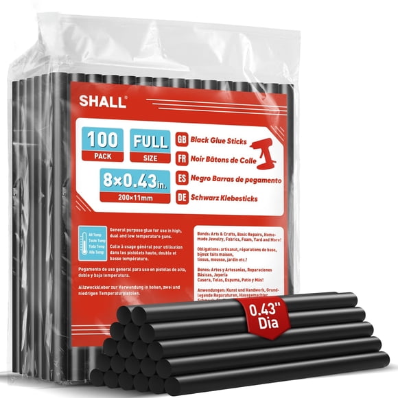 SHALL Full Size Hot Glue Sticks, 0.43� Dia x 8� Long, 100 Pack Black Glue Gun Sticks for All-Temp Glue Guns, Hot Melt Adhesive Glue Sticks Mu