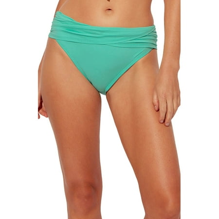 BLEU Women's Aqua Stretch Sarong Lined Ruched Waistband Full Coverage Kore Hipster Swimsuit Bottom 10