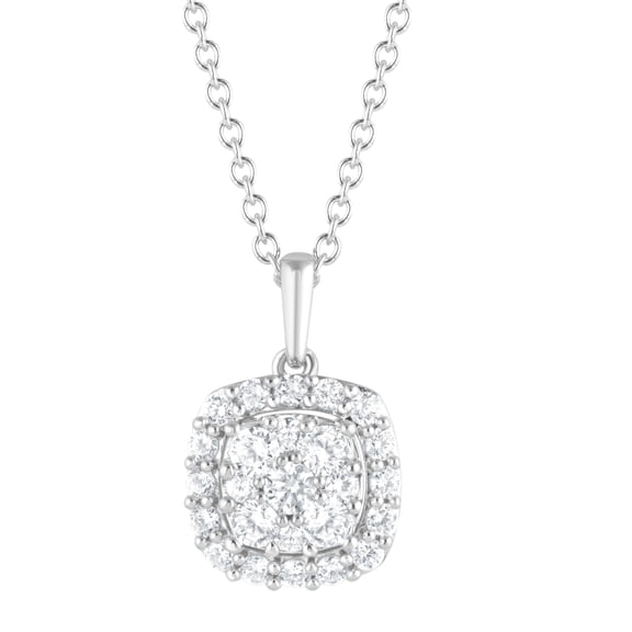 Unique Moments 1 Carat Round Lab Grown Halo Diamond Pendant Necklace for Women in Sterling Silver (G-H,SI2-I1)