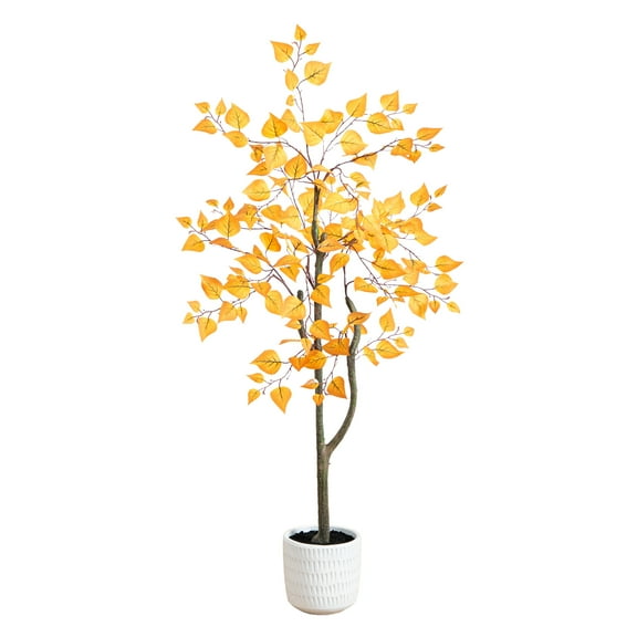 4ft. Autumn Birch Artificial Fall Tree in White Decorative Planter