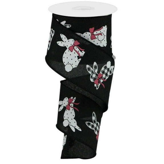 2.5"X10yd Patterned Bunnies On Royal-Black and White with Pink BowsRGC123502