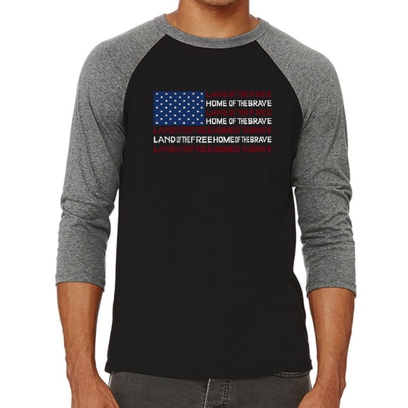 Men's Raglan Baseball Word Art T-shirt - Land of the Free American Flag