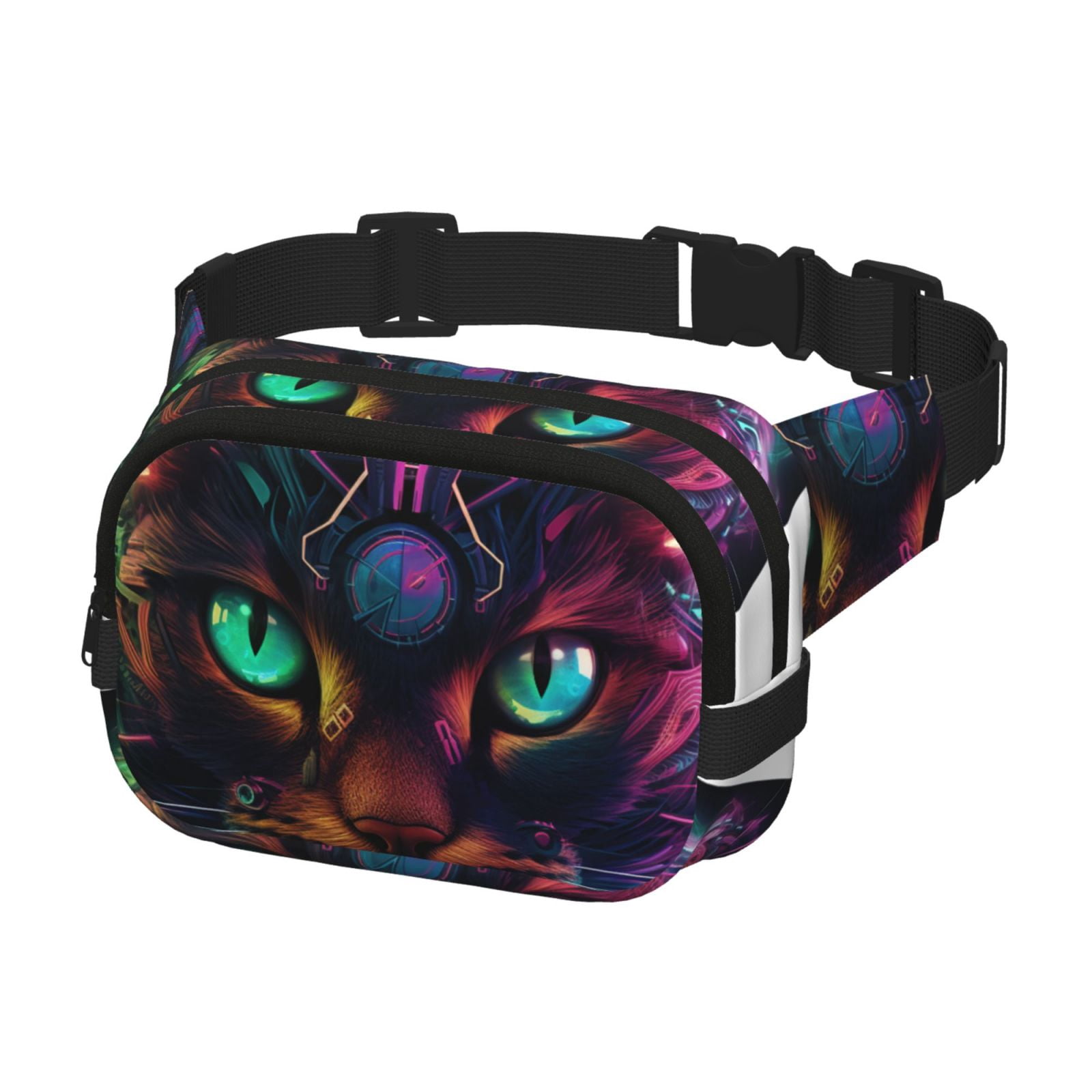 Kuqiui Futuristic Cat Warrior Print Fanny Packs for Women Cross Body Waist Bag Fashionable Fanny Pack Designer Workout Hiking Waist Pack Running Travel Gym