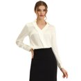 thumbnail image 1 of Blusa de oficina de satén para mujer, elegante, cuello en V, manga larga, top de trabajo Beige XS, 1 of 6
