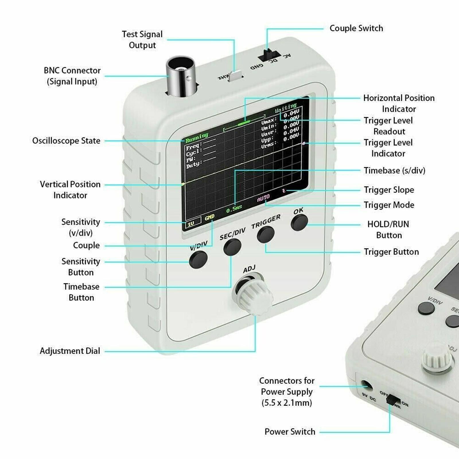 APPLAYERR High-Precision 12-Bit Digital Oscilloscope with 1024-Point Record Length for DIY Projects and Lab Use