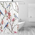 thumbnail image 6 of JOOCAR Bird Bathroom Curtains Cute Blue Birds On Tree Branch Green Leaves Red Sakura Flower Shower Curtains with Hooks 72x72 Inch, 6 of 7