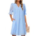 thumbnail image 2 of UoCefik Women's 2025 Summer Short Sleeve Mini Dress V Neck Ruffle Hollow Out Eyelet Lace Dresses Sky Blue XL, 2 of 6