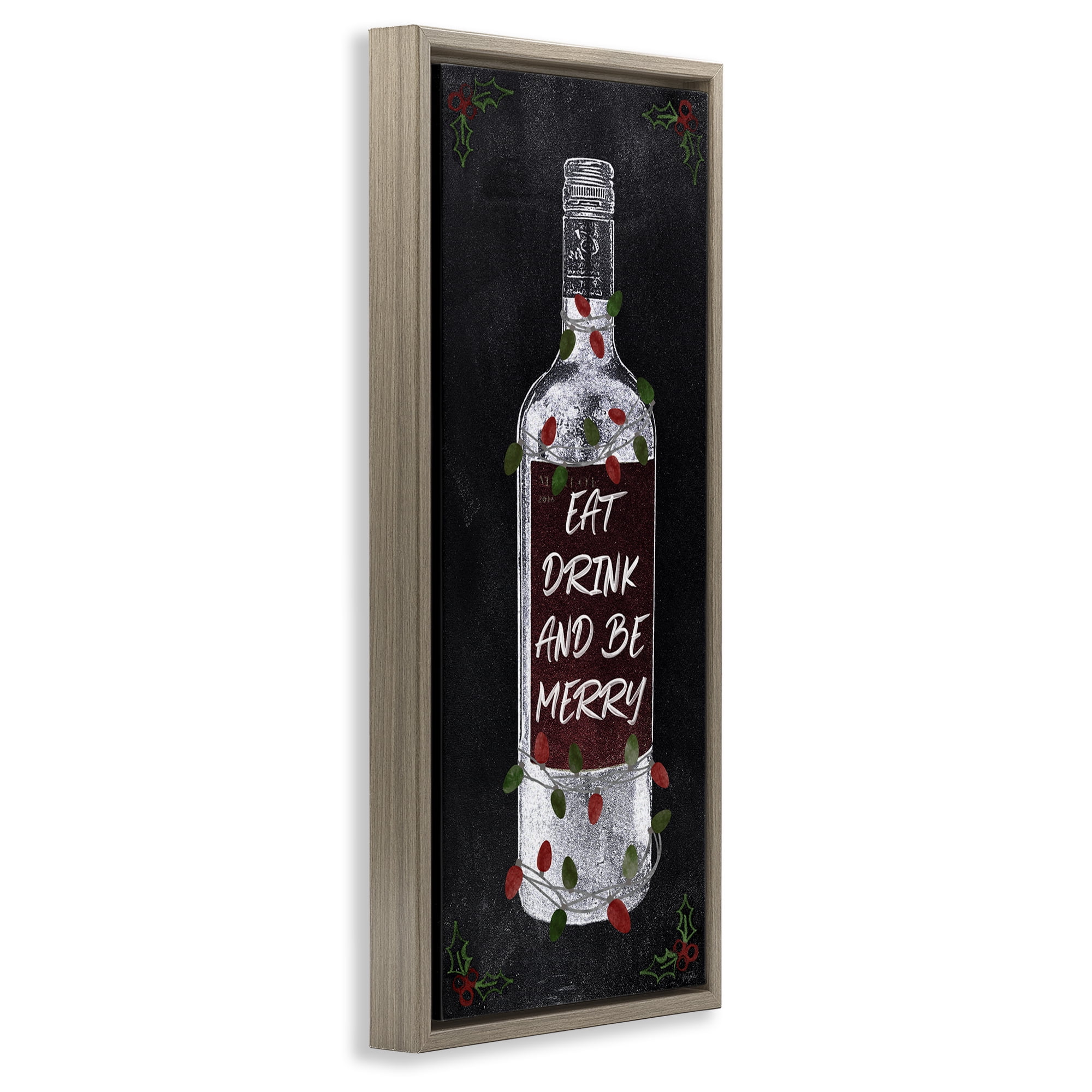 Stupell Industries Eat Drink Be Merry Holiday Painting Brown Floater Framed Canvas Art Prints Wall Art, 15 x 31